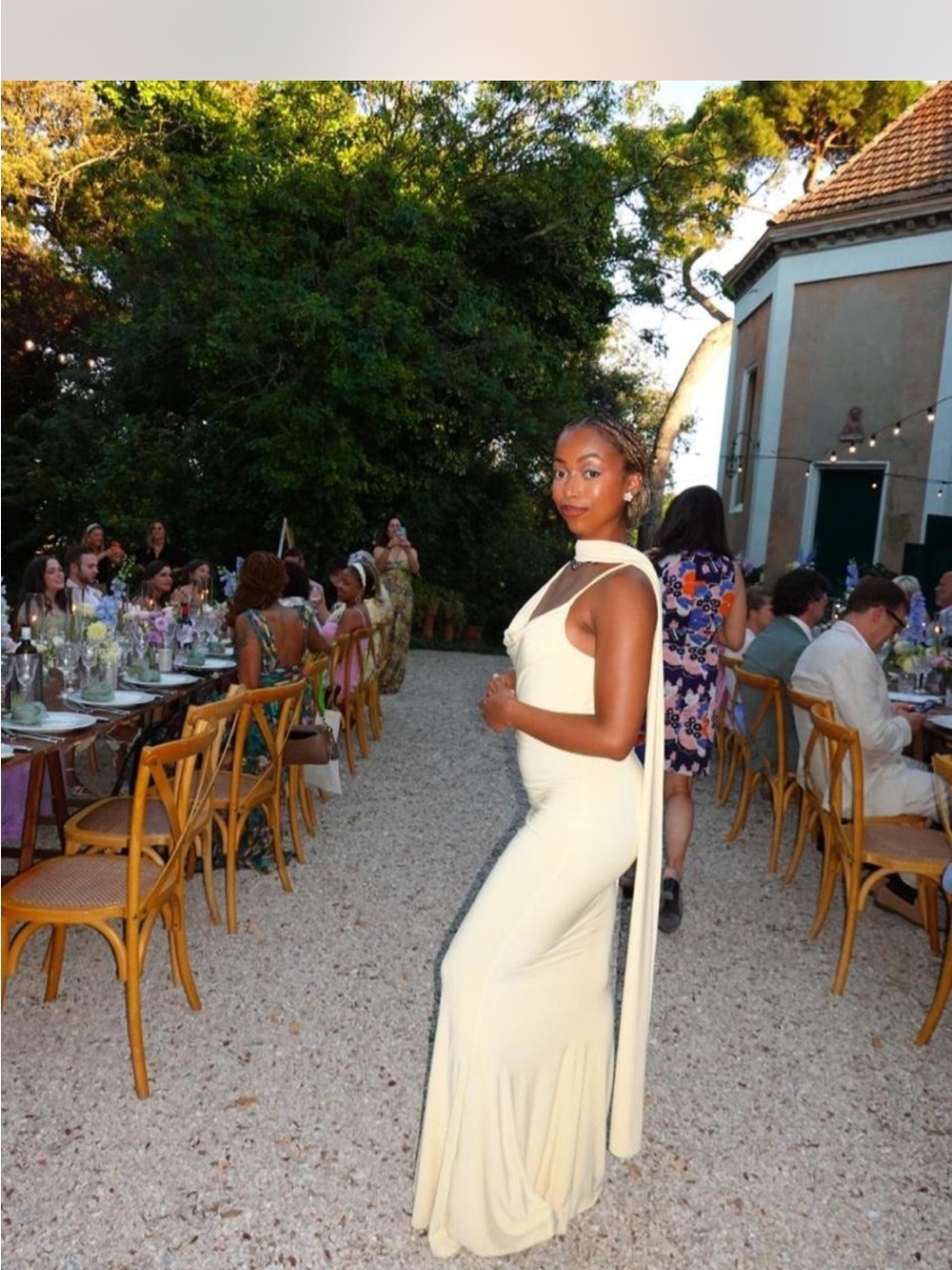 Club L London Cream Draped Cowl-Neck Maxi Gown with Scarf - Picture 3 of 3